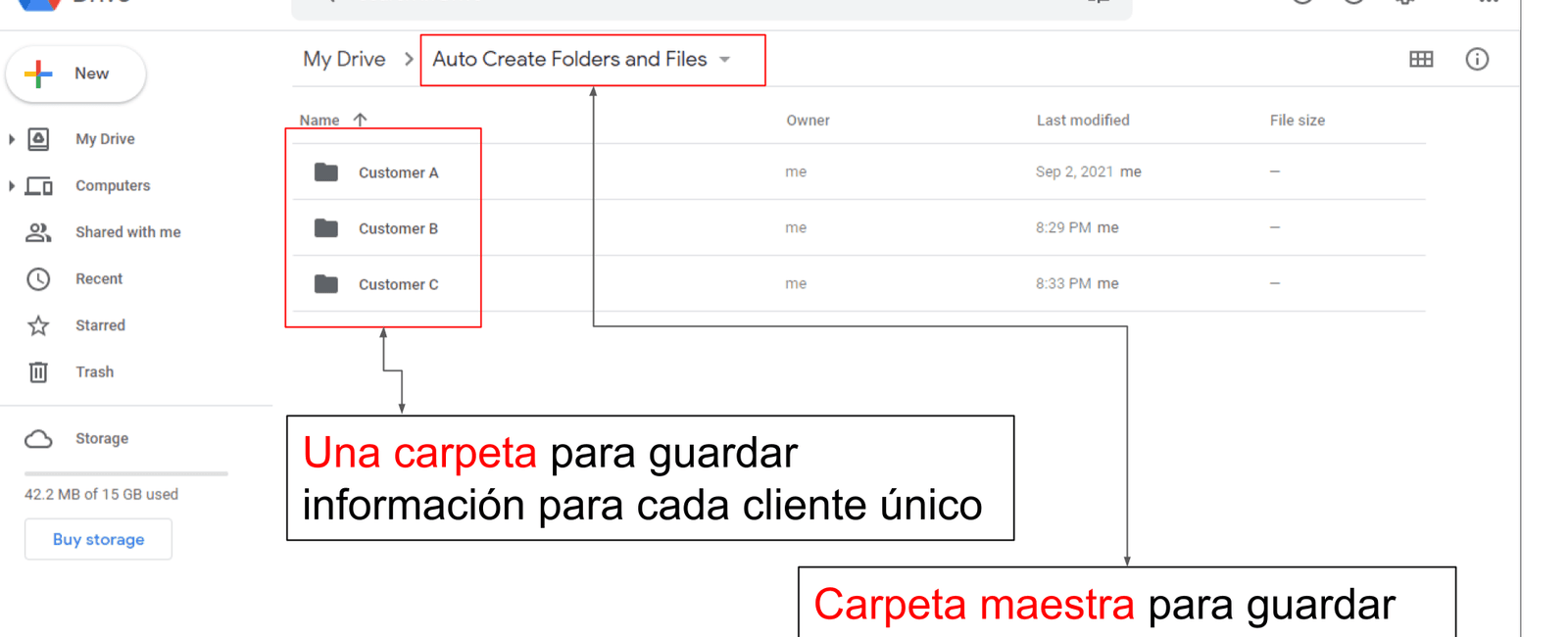 Generar automáticamente una carpeta para cada cliente en Google Drive